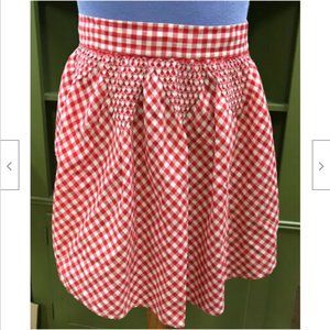 Vtg Red & White Hand Smocked Gingham Cotton Half Apron Skirt w/ Waist Tie